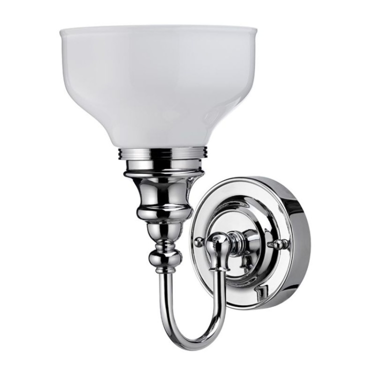 Burlington LED Bathroom Ornate Wall Light with Chrome Base & Opal Glass Shade